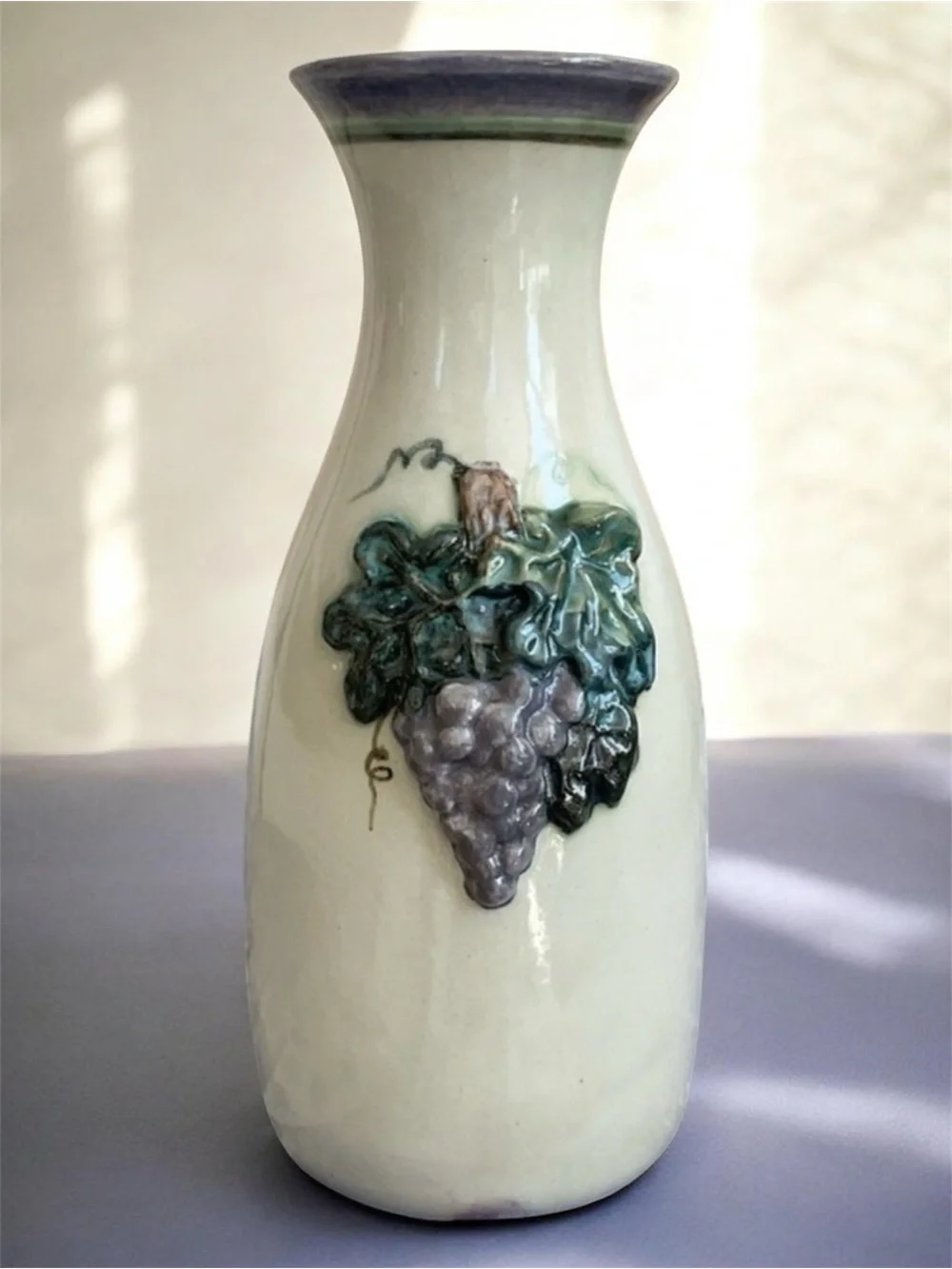 Vintage Quyle Kilns Grapevine Vase 9.5” Signed California Studio Pottery